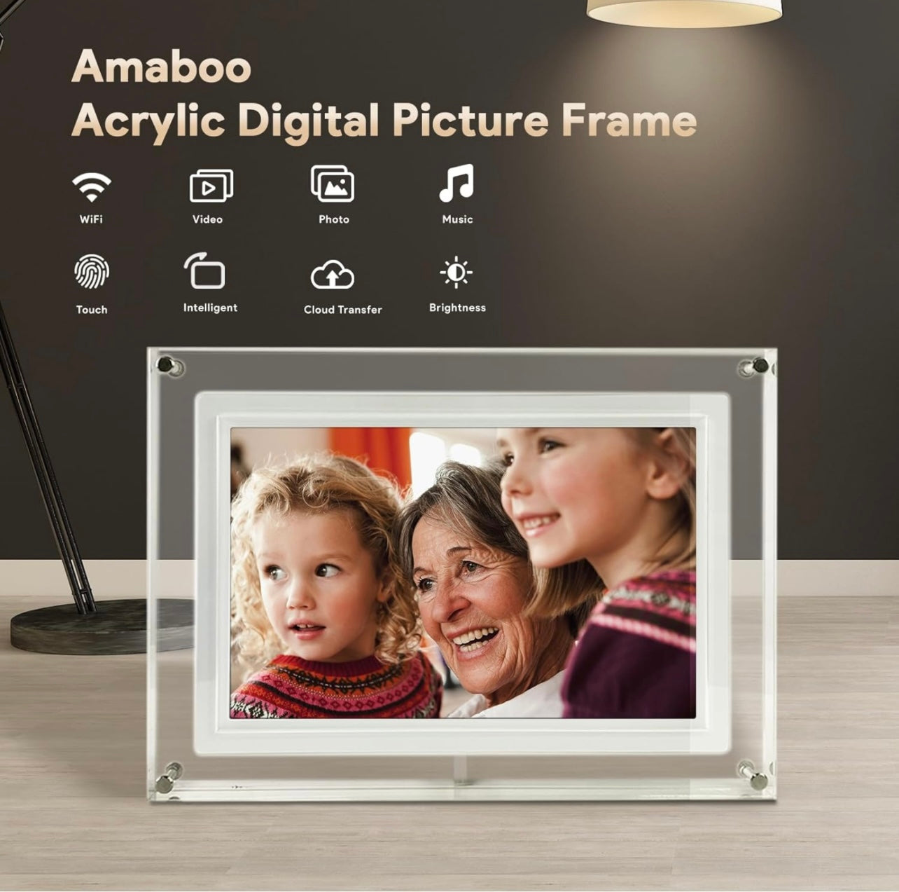 Digitaler Bilderrahmen, 7 Zoll Elektronischer Fotorahmen mit Fernbedienung, Hochauflösender IPS Bildschirm, USB/SD-Kartenunterstützung, Foto/Video/Musik/Kalender, Berührungsloser Bildschirm